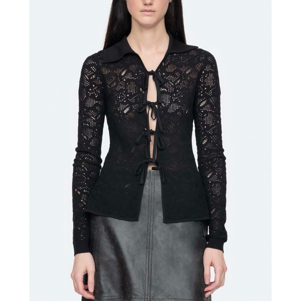NWOT SEA New York Wool Lace-Knit Nelle Tie-Front Cardigan